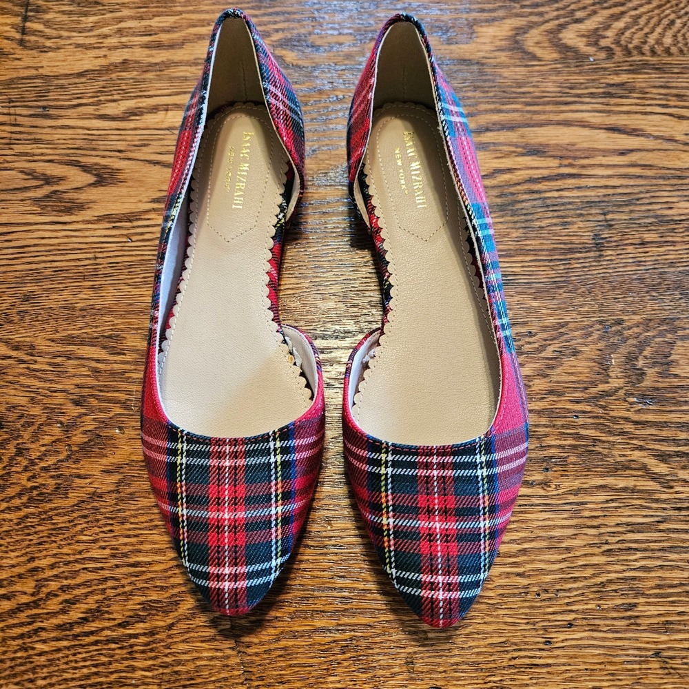 Isaac Mizrahi New York Womens Red Tartan Plaid Pointed Toe d'Orsay Flats‎ Size 8